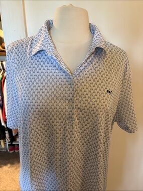 Vineyard Vines Light Blue Printed Polo Top